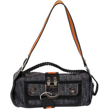 Pre Owned Dior Black Monogram Denim Oblique Flight Shoulder Bag