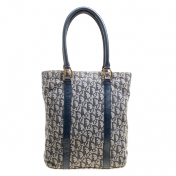 Pre Owned Dior Navy Blue Diorissmo Canvas and Leather Trotter Tote