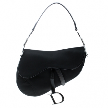 Pre Owned Dior Black Nylon and Patent Leather Saddle Bag