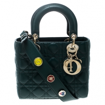 Pre Owned Dior Green Leather Lucky Badges My Lady Dior Top Handle Bag