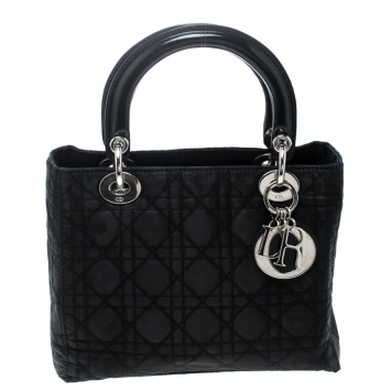 Pre Owned Dior Black Nylon Medium Vintage Lady Dior Top Handle Bag