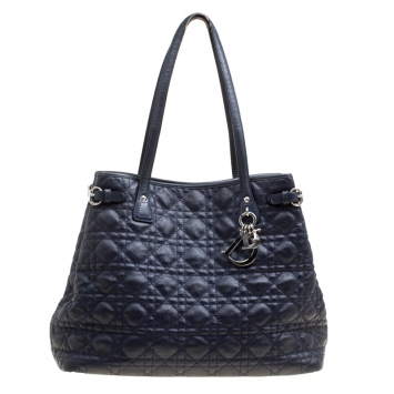 Pre Owned Dior Navy Blue Coated Canvas Medium Panarea Shopper Tote