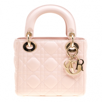 Pre Owned Dior Blush Pink Leather Mini Lady Dior Top Handle Bag