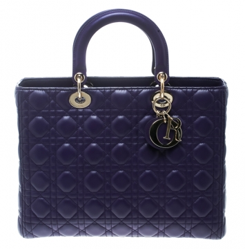 Pre Owned Dior Purple Leather Large Lady Dior Tote