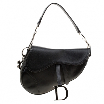 Pre Owned Dior Black Leather Saddle Bag