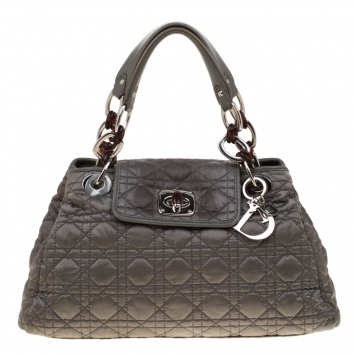 Pre Owned Dior Grey Cannage Nylon Charming Lock Satchel
