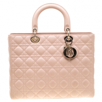 Pre Owned Dior Blush Pink Leather Large Lady Dior Tote