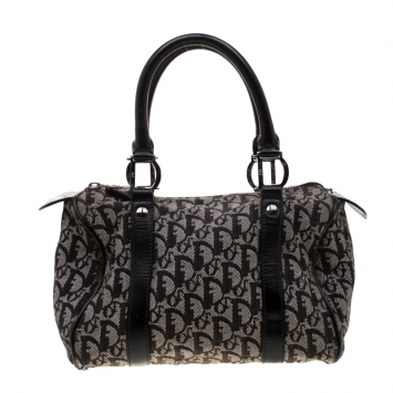 Pre Owned Dior Black/Grey Diorissimo Canvas and Leather Small Boston Bag