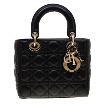 Pre Owned Dior Black Leather Lucky Badges My Lady Dior Tote