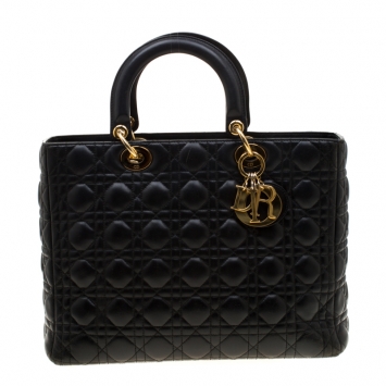 Pre Owned Dior Black Cannage Leather Large Lady Dior Tote