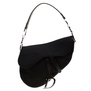 Pre Owned Dior Black Nylon and Patent Leather Saddle Bag