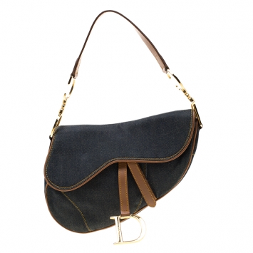 Pre Owned Dior Blue/Brown Denim and Leather Saddle Bag