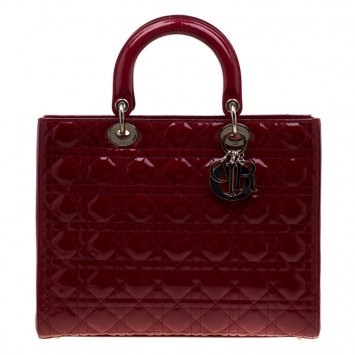 Pre Owned Dior Red Patent Leather Large Lady Dior Tote