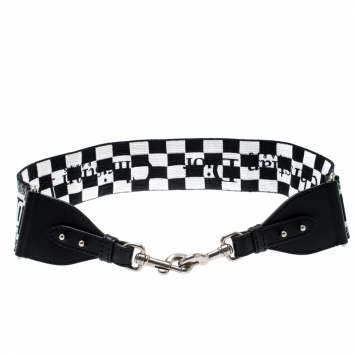 Pre Owned Dior Black/White Monochrome Fabric and Leather Bag Strap 