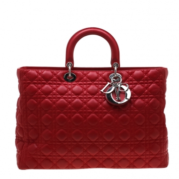 Pre Owned Dior Red Leather Extra Large Lady Dior Tote