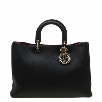 Pre Owned Dior Black Leather Large Diorissimo Shopper Tote