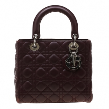 Pre Owned Dior Burgundy Leather Medium Lady Dior Tote