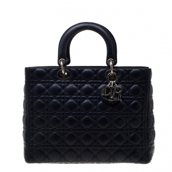 Pre Owned Dior Navy Blue Leather Large Lady Dior Tote