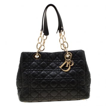 Pre Owned Dior Black Cannage Leather Small Soft Lady Dior Tote