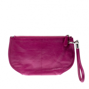 Pre Owned Dior Magenta Leather Wristlet Clutch