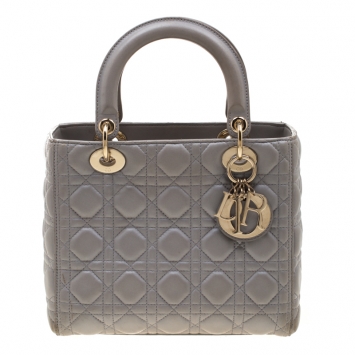 Pre Owned Dior Silver Leather Medium Lady Dior Tote