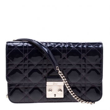 Pre Owned Dior Midnight Blue Cannage Patent Leather Miss Dior Promenade Pouch