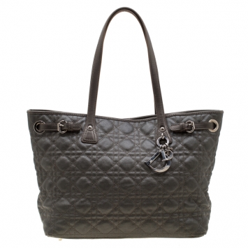 Pre Owned Dior Metallic Grey Coated Canvas Small Panarea Tote