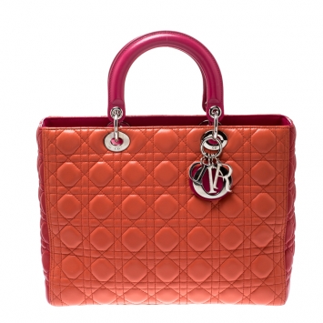 Pre Owned Dior Tricolor Leather Large Lady Dior Tote