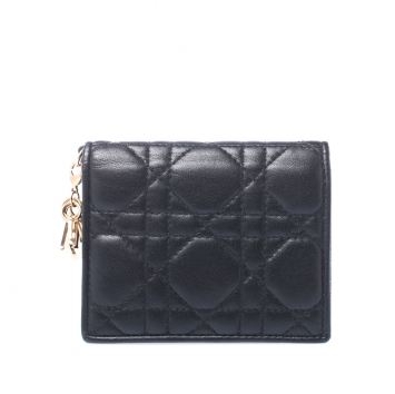 Pre Owned Dior Black Cannage Leather Lady Dior Flap Card Holder
