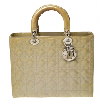 Pre Owned Dior Olive Green Patent Leather Large Lady Dior Tote