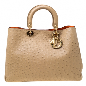 Pre Owned Dior Beige Ostrich Large Diorissimo Tote