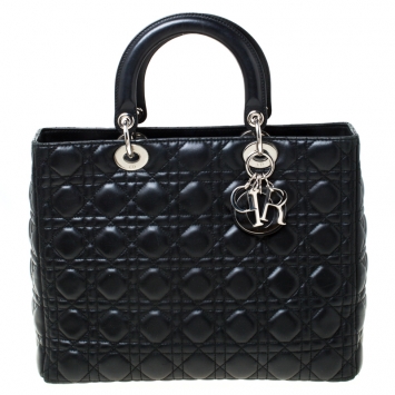 Pre Owned Dior Black Leather Large Lady Dior Tote