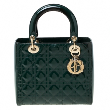 Pre Owned Dior Green Patent Leather Medium Lady Dior Tote
