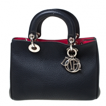 Pre Owned Dior Navy Blue Pebbled Leather Mini Diorissimo Tote