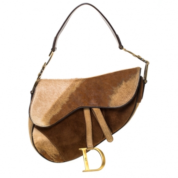 Pre Owned Dior Brown Fur and Nubuck Leather Limited Edition Saddle Bag