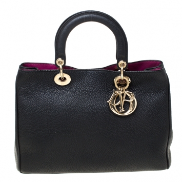 Pre Owned Dior Black Leather Medium Diorissimo Shopper Tote