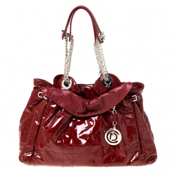 Pre Owned Dior Red Quilted Cannage Patent Leather Le Trente Hobo