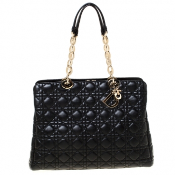 Pre Owned Dior Black Cannage Quilted Soft Leather Medium Shopper Tote