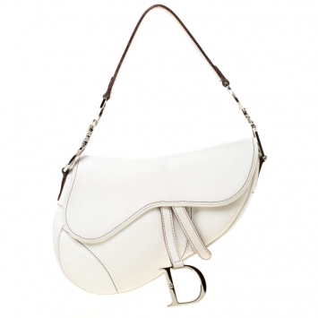 Pre Owned Dior White Leather Saddle Bag
