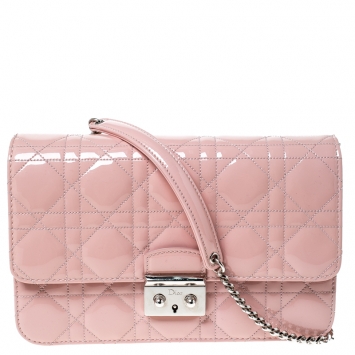 Pre Owned Dior Pink Cannage Patent Leather Miss Dior Promenade Pouch