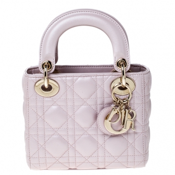 Pre Owned Dior Baby Pink Cannage Leather Mini Lady Dior Tote