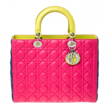 Pre Owned Dior Tri Color Leather Large Lady Dior Tote