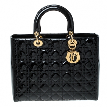 Pre Owned Dior Black Patent Leather Large Lady Dior Tote