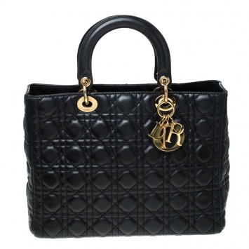 Pre Owned Dior Black Cannage Leather Large Lady Dior Tote