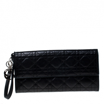 Pre Owned Dior Black Cannage Leather Wristlet Clutch