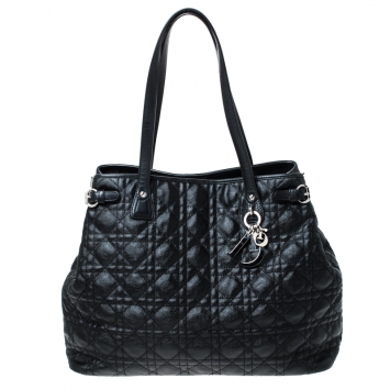 Pre Owned Dior Black Cannage Quilted Coated Canvas Medium Panarea Tote