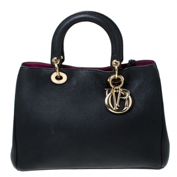 Pre Owned Dior Black Leather Medium Diorissimo Shopper Tote