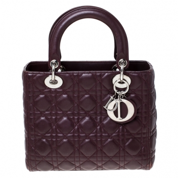 Pre Owned Dior Burgundy Quilted Leather Lady Dior Medium Tote
