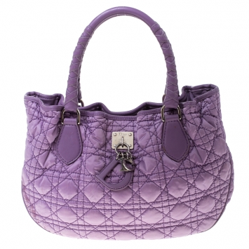 Pre Owned Dior Purple Cannage Quilted Satin and Leather Charming Tote