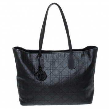 Pre Owned Dior Black Cannage Coated Canvas Medium New Panarea Shopper Tote